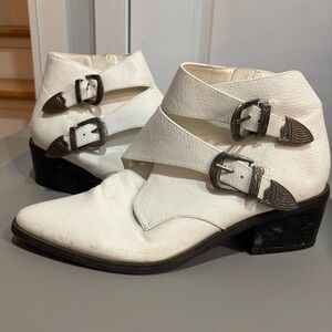 Urban Outfitters White Double Buckle Ankle Boots